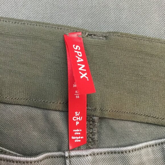 Spanx Twill Crop Wide Leg Pants Olive Green Womens Small Casual High-Waist - Picture 11 of 13